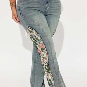 Floral Patchwork Women Jeans - Blue